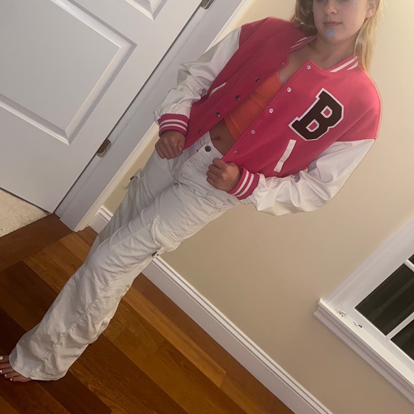 Barbie Pink Varsity Letter Baseball Jacket Love Tree Coat Large - Picture 1 of 13